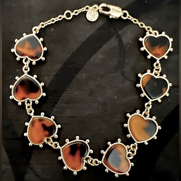 🆕 Tory Burch Authentic Gold And Tortoise Stone Adjustable Heart Charm Bracele - Picture 9 of 11